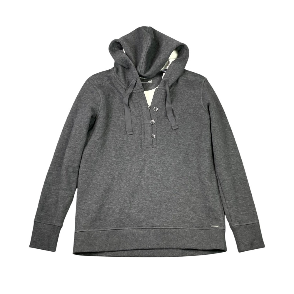 Eddie Bauer Hoodie Womens Small Gray Cotton Henley Button Warm‎ Outdoor Gorpcore